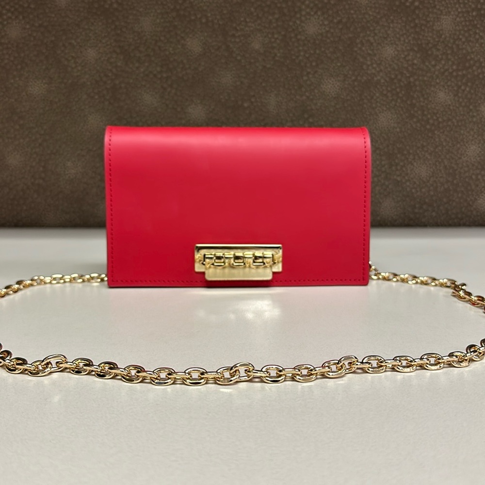 🔥🔥🔥Zac Posen Red Leather Wallet On Chain Crossbody Bag - Picture 1 of 15
